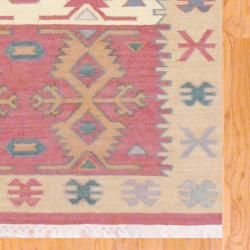 Indo Hand knotted Kilim Green and Red Wool Rug (4 x 6) 3x5   4x6 Rugs