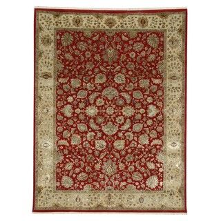 Hand knotted Red/ Orange Floral Pattern Wool/ Silk Rug (8 X 10)