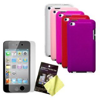 Five Hard Cases / Covers / Shells (Clear, Light Pink, Hot Pink, Red, Purple) & LCD Screen Guard / Protector for Apple iPod Touch 4 / 4G / 4th Gen Cell Phones & Accessories