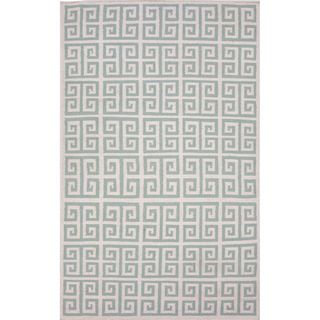 Handmade Flat weave Geometric Pattern Blue Wool Rug (5 X 8)
