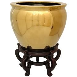 Oriental Home Porcelain 12 inch Solid Gold Fishbowl (China) Accent Pieces