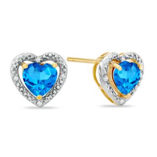 0mm Heart Shaped Blue Topaz and Diamond Accent Heart Frame Stud