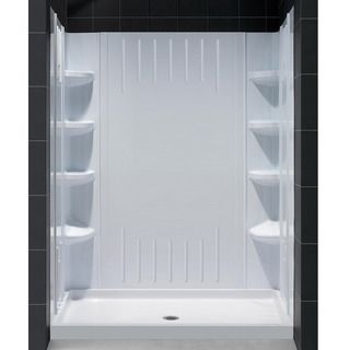 Six Shelf Slimline Single Threshold Shower Base And Qwall 3 Shower Backwalls Kit