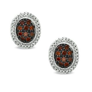 CT. T.W. Enhanced Red and White Diamond Oval Frame Stud Earrings