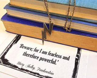 frankenstein lightning bolt necklace by literary emporium