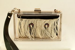clear clutch with feather zipped purse by clements