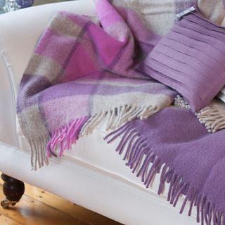 check wool throw in mauve and lollypop pink by jodie byrne