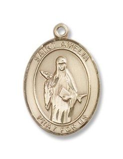 St. Amelia 14KT Gold Medal Patron Saint of Arm Pain & Bruises Jewelry