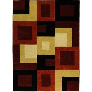 Hand Carved Multicolor Geometric Squares Area Rug (711 X 910)