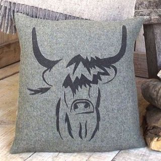 ' highland cow ' tweed cushion by rustic country crafts