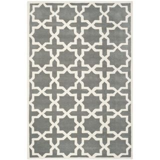 Handmade Moroccan Dark Grey Geometric Wool Rug (5 X 8)