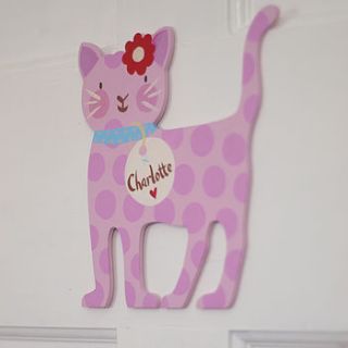pink personalised cat door plaque by moobaacluck