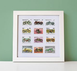 vintage motorcycle postage stamp framed print by the green gables