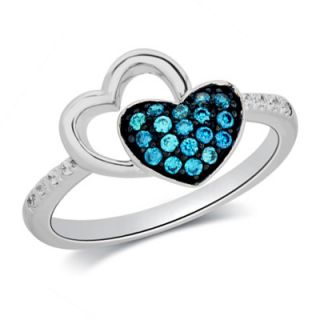 CT. T.W. Enhanced Blue and White Diamond Double Heart Ring in