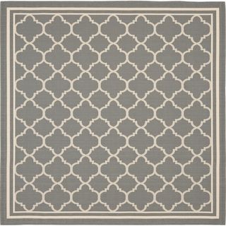 Contemporary Safavieh Indoor/ Outdoor Courtyard Anthracite/ Beige Geometric patterned Rug (710 Square)