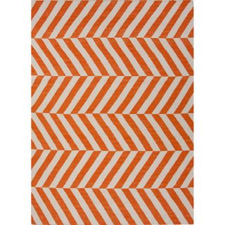 Handmade Flat weave Stripe pattern Red/ Orange Area Rug (36 X 56)