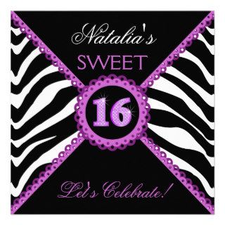 Zebra Sweet Sixteen Purple Lace Bling Invitations