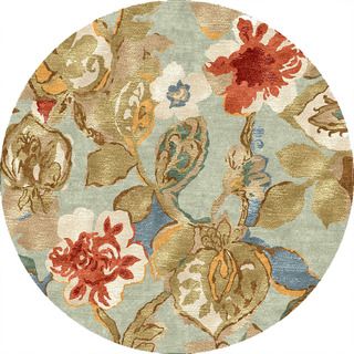 Hand tufted Transitional Floral Pattern Blue Rug (10 Round)