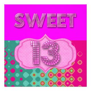 13th Sweet 13 Birthday Party Pink Teal Modern Invite