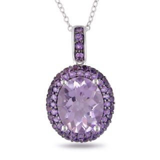 Oval Rose De France and Purple Amethyst Double Frame Pendant in