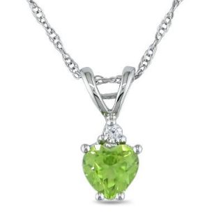 0mm Heart Shaped Peridot Pendant in 10K White Gold with Diamond