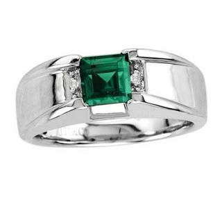 Mens 6.0mm Square Cut Simulated Emerald and Diamond Accent Comfort