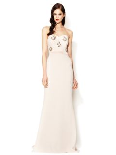 Opal Stone Strapless Crepe Gown by Badgley Mischka Collection