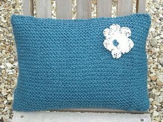 sea blue hand knitted cushion by shingle mile