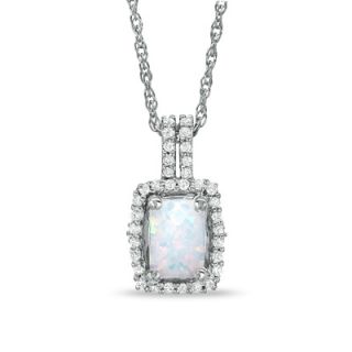 Cushion Cut Lab Created Opal and White Topaz Framed Pendant in