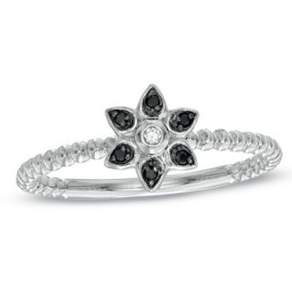 Enhanced Black and White Diamond Accent Stackable Flower Ring in