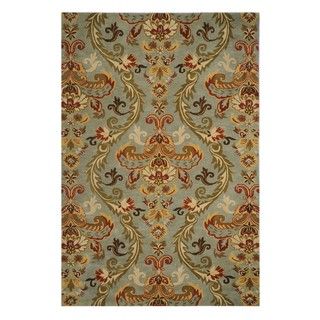 Hand tufted Blue Floral Pattern Wool Rug (23x10)