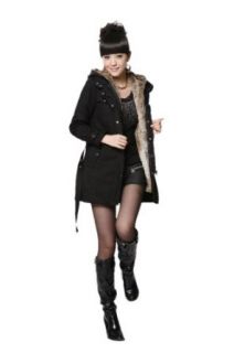 Sefon Winter Warm Thicken Fleece Faux Fur Coat Trench Coat Hooded Xmas Coat Womens Girls Hooded Fur Coat