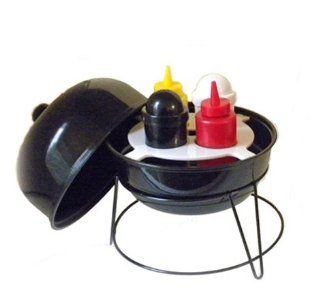 Barbeque Grill Shaped Mustard Ketchup Salt & Pepper shaker Condiment caddy Set (Black) Condiment Racks Kitchen & Dining