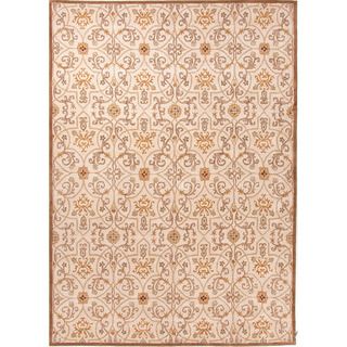 Hand tufted Transitional Oriental Pattern Yellow Wool Rug (96 X 136)