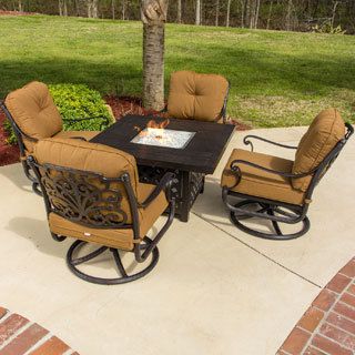 Lakeview Outdoor Designs Evangeline 5 piece Cast Aluminum Patio Deep Seating Set With Fire Pit Table Bronze Size 5 Piece Sets