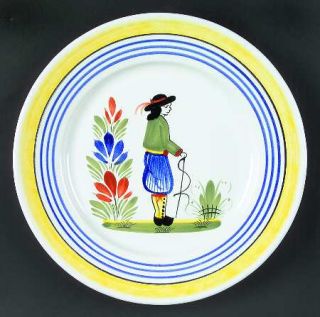 Quimper Henriot (Man Center) Luncheon Plate, Fine China Dinnerware   Blue & Yell