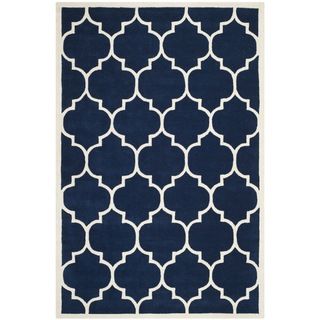Handmade Moroccan Dark Blue Wool Rug With Thick Pile (4 X 6)