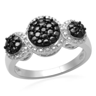 Enhanced Black and White Diamond Accent Cluster Ring in Sterling