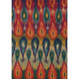 Vibrant Abstract Red And Multicolored Area Rug (67 X 91)