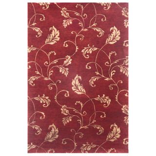 Hand knotted Red/ Orange Floral Wool/ Silk Rug (56 X 86)