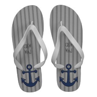 Gray Stripe and Blue Boat Anchor Custom Crew Name Flip Flops