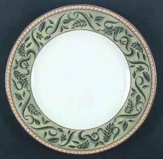 American Atelier Botanical Dinner Plate, Fine China Dinnerware   Green Band W/Le