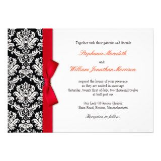 Damask With Red Bow Wedding Invitation