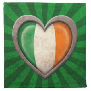 Aged Irish Flag Heart with Light Rays Napkin