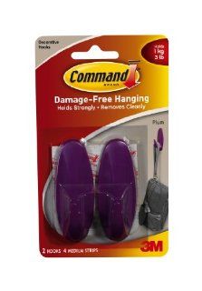 Command Medium Hooks, Plum, 2 Hook
