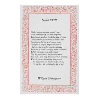Sonnet # 18 by William Shakespeare Posters