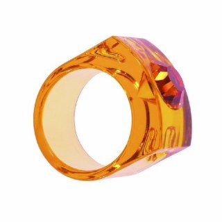 Bold Clear Amber Resin Ring with Cognac Swarovski Crystal Jewelry