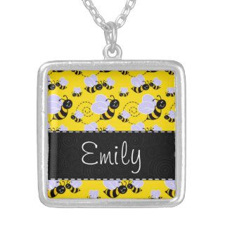 Yellow & Black Bumble Bee Personalized Necklace