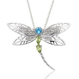 10k White Gold Multi Gemstone Dragonfly Brooch/Pendant Jewelry
