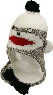 Kids Sock Monkey Trooper Winter Hat   One Size Fits Most   Knit Winter Cap Clothing